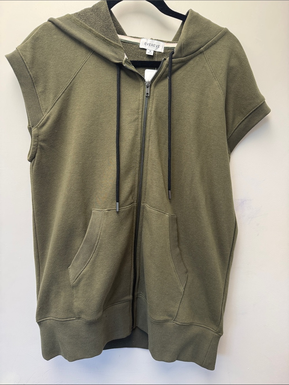 Evereve Olive Hooded Short-Sleeve Zip Jacket